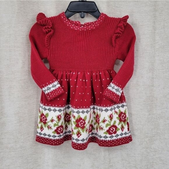 MAX Studio Baby Red Knit Dress with Ruffled shoulder 3-6mo - Picture 1 of 7